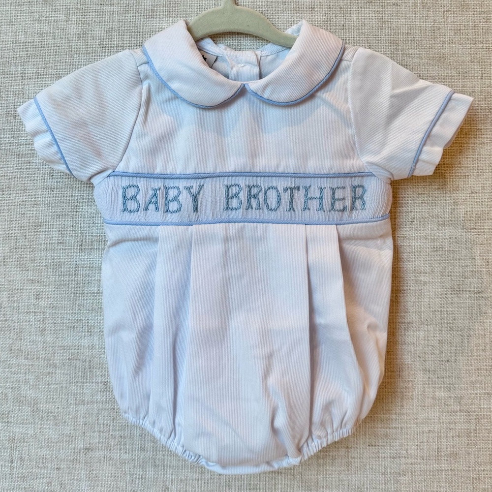 Dressie Jessie Baby Brother Smocked Bubble Romper Short Sleeve Onesie Sibling